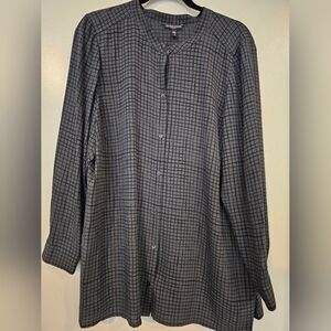 Eileen Fisher Woman 2X Square Pattern Long Sleeve Blouse 100% Silk